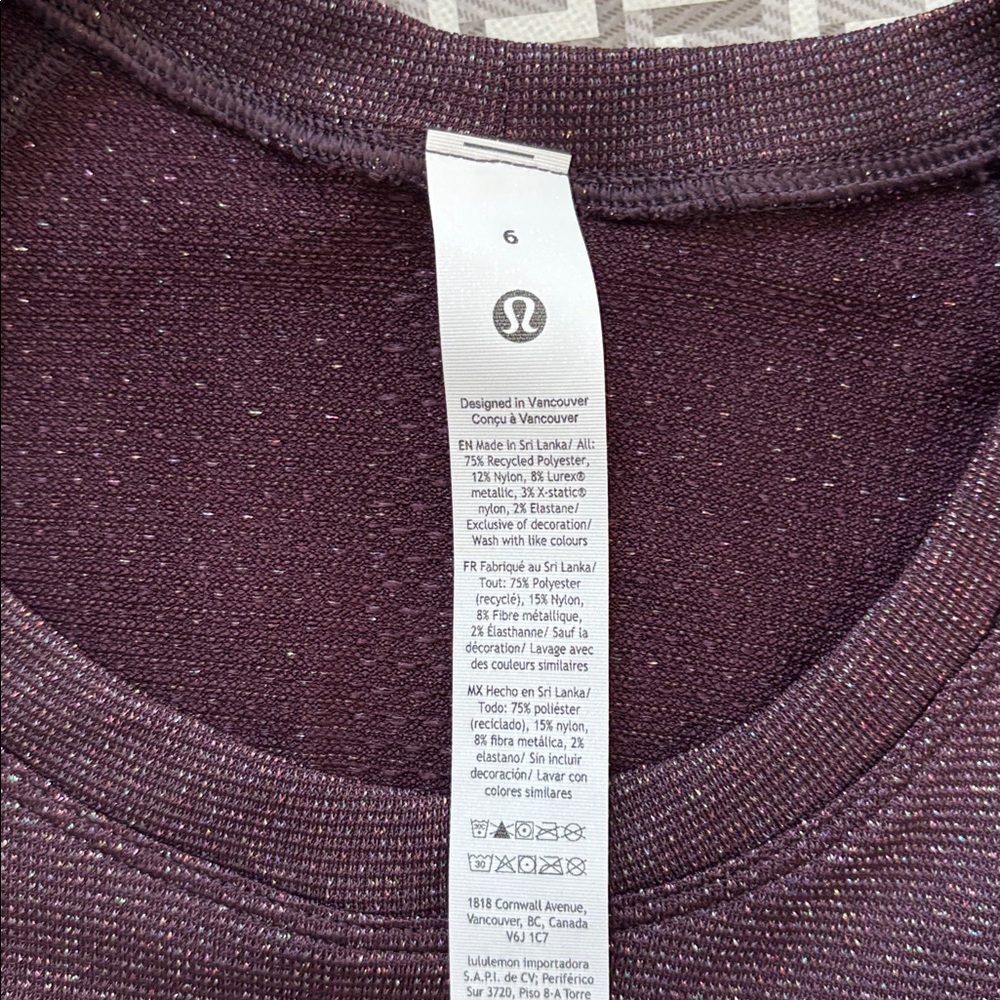 LULULEMON SWIFTLY TECH LONG SLEEVE 2.0 *SPARKLE IN BLACK PLUM/RAINBOW SZ 6 NWT - Picture 9 of 9